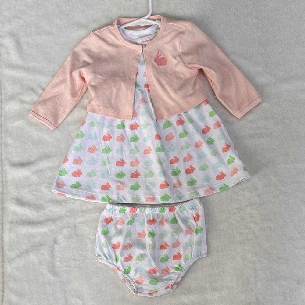 12 Month Girls, Little Me Pink Peach Bunny Dress Set